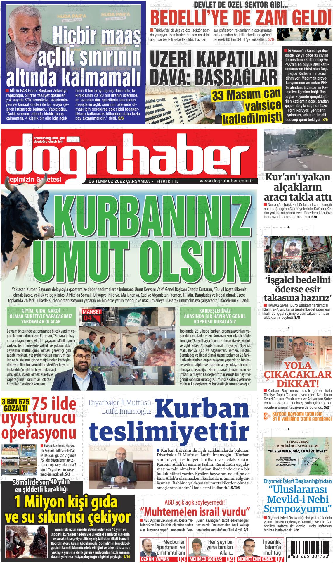 Doğruhaber Gazetesi Manşeti