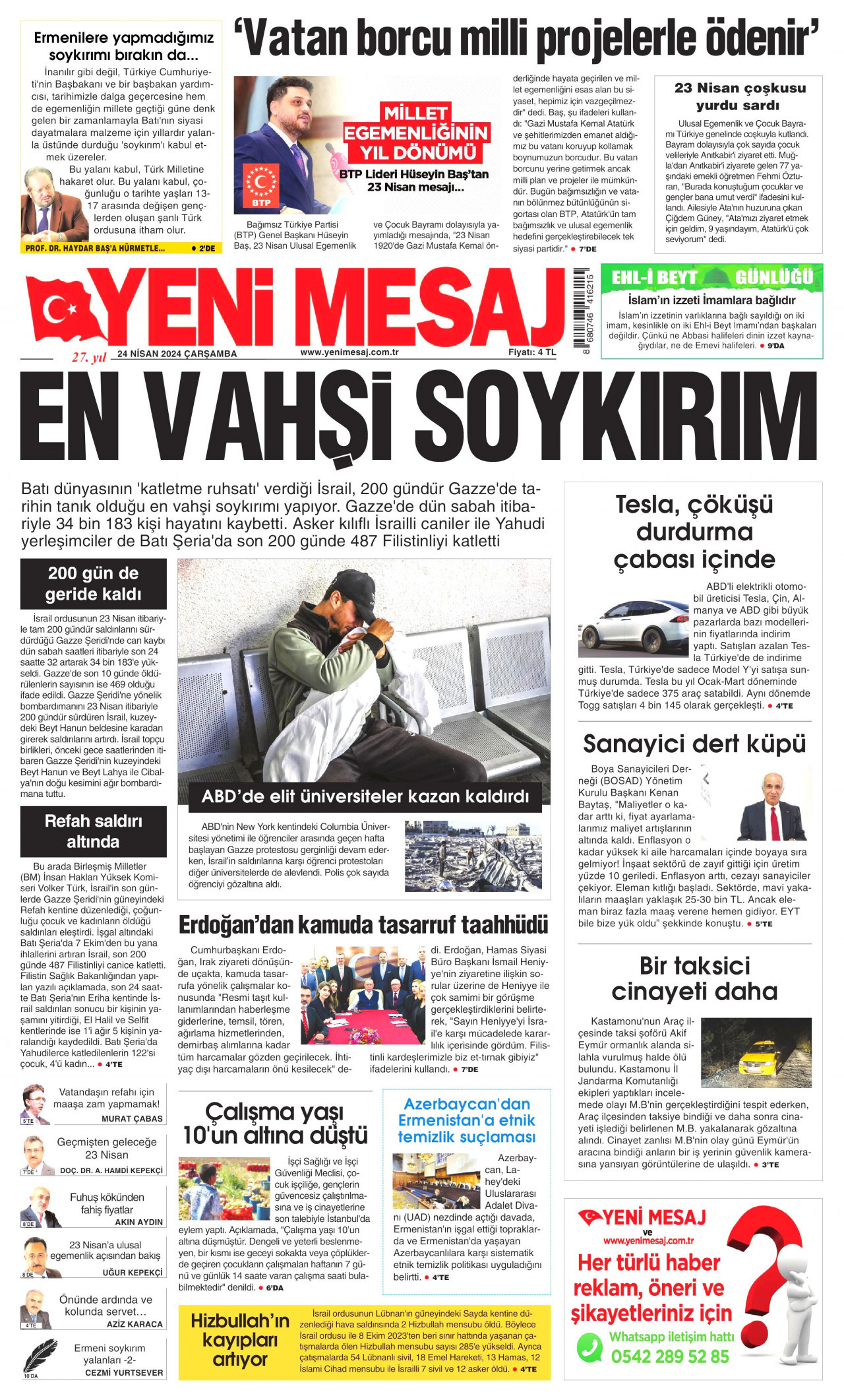 Yeni Mesaj Gazetesi Manşeti